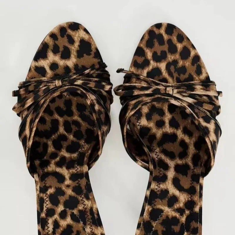 Leopard Print High Heel Slippers