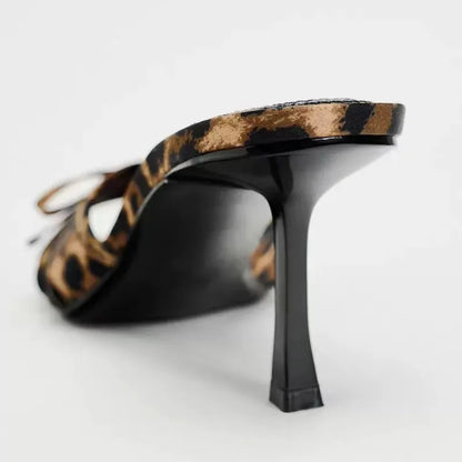 Leopard Print High Heel Slippers
