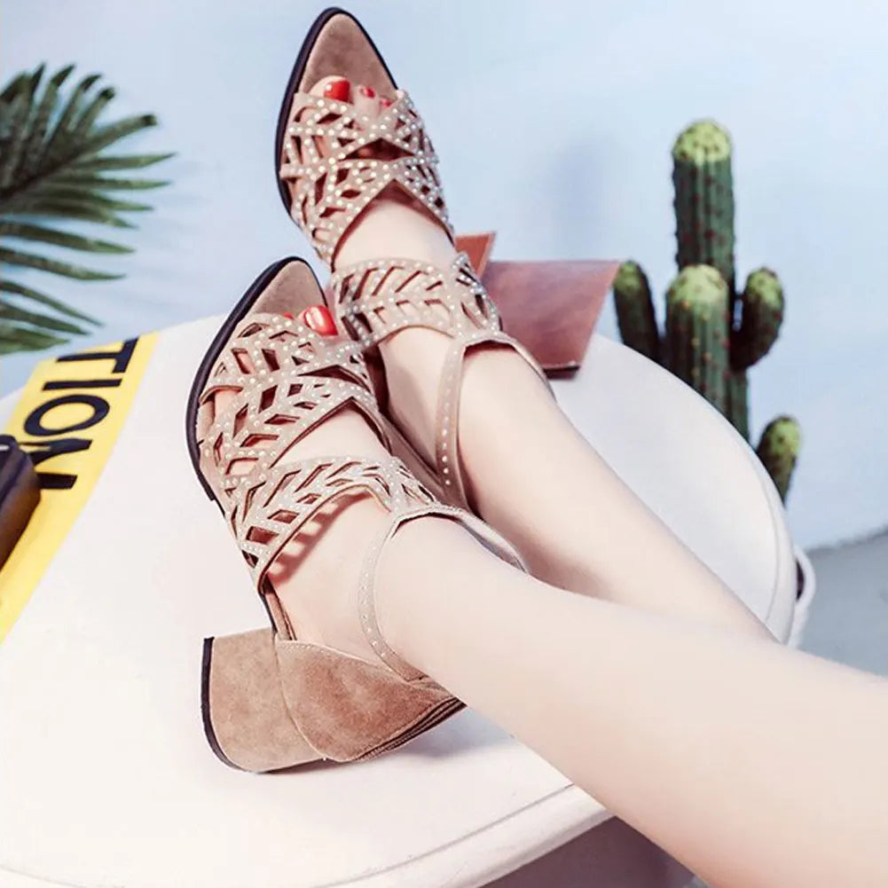 Thick Heel Zipper Sandals