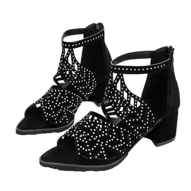 Thick Heel Zipper Sandals