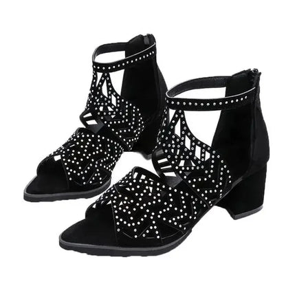Thick Heel Zipper Sandals