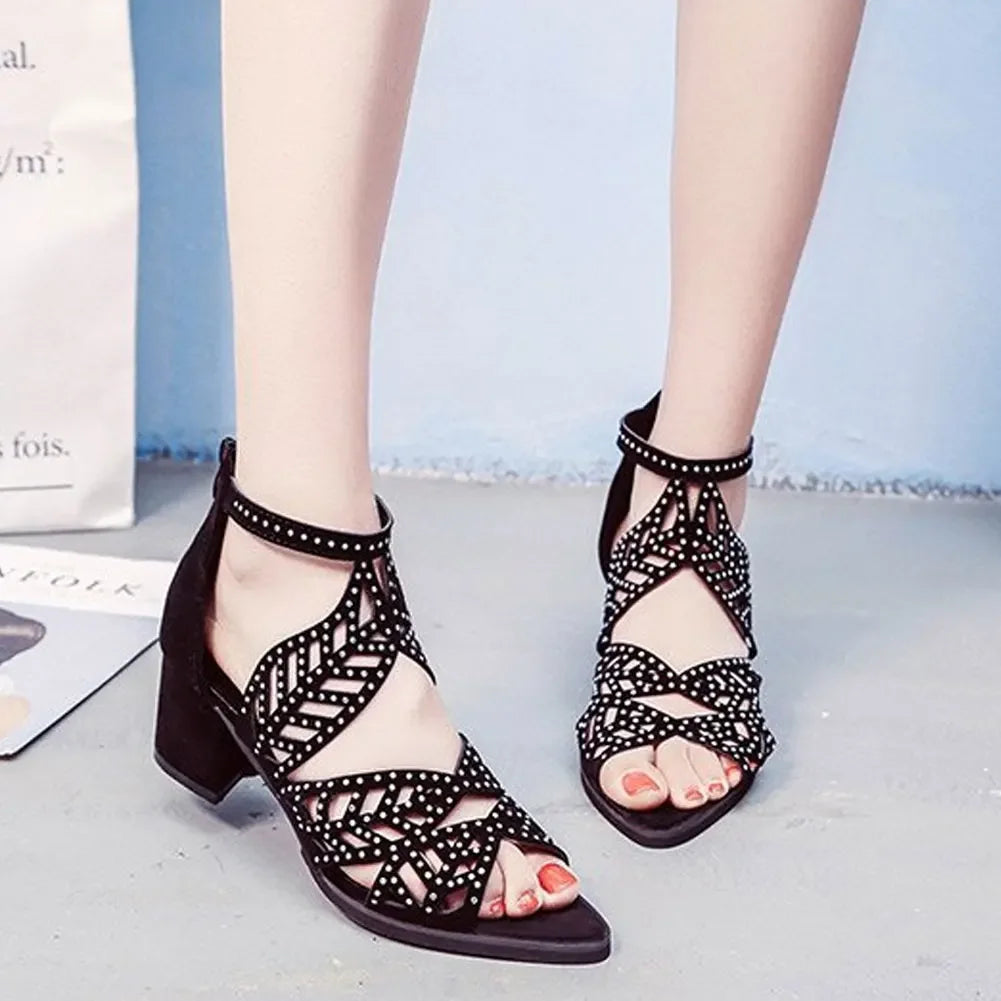 Thick Heel Zipper Sandals
