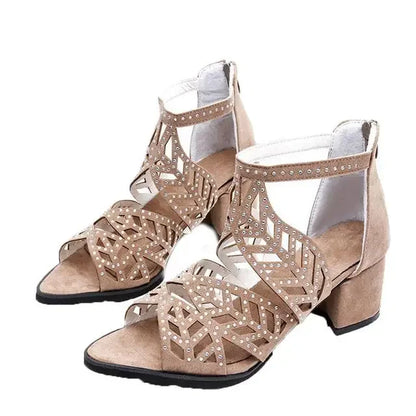 Thick Heel Zipper Sandals