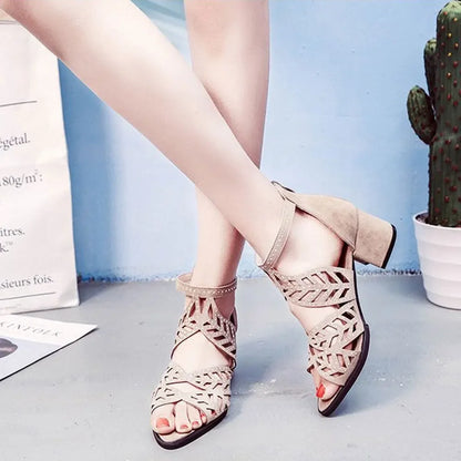 Thick Heel Zipper Sandals