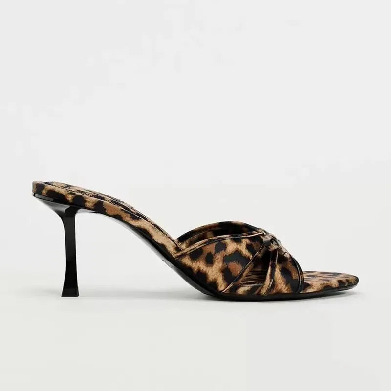 Leopard Print High Heel Slippers