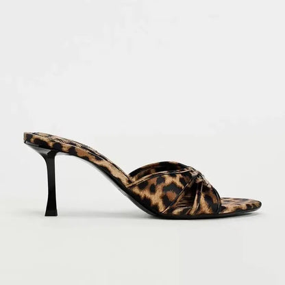 Leopard Print High Heel Slippers