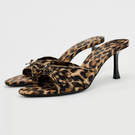 Leopard Print High Heel Slippers