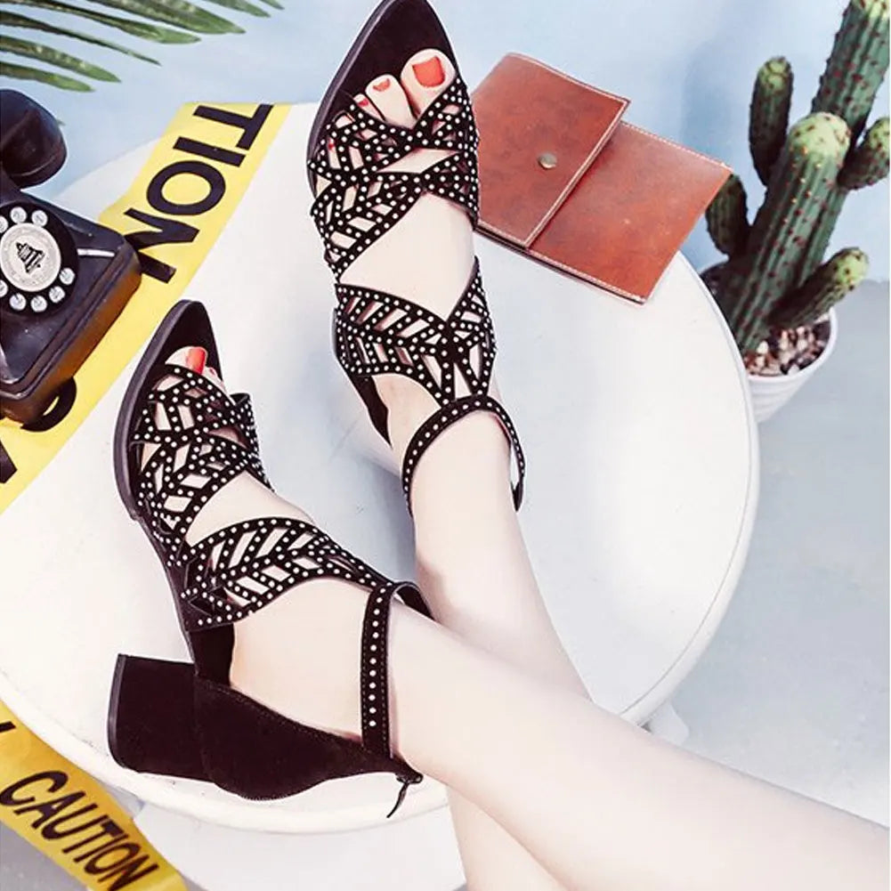 Thick Heel Zipper Sandals