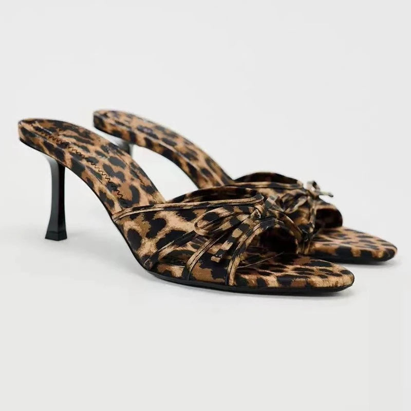 Leopard Print High Heel Slippers
