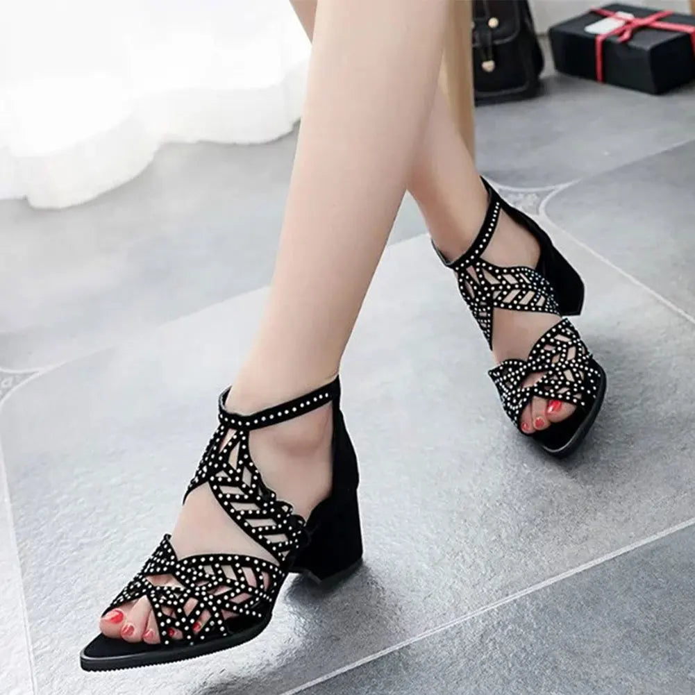 Thick Heel Zipper Sandals