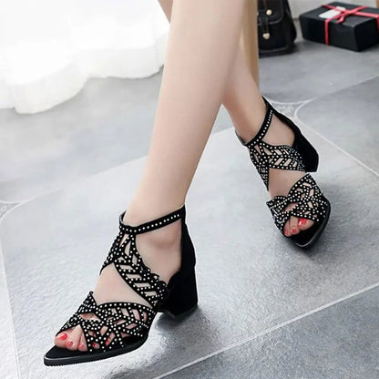 Thick Heel Zipper Sandals