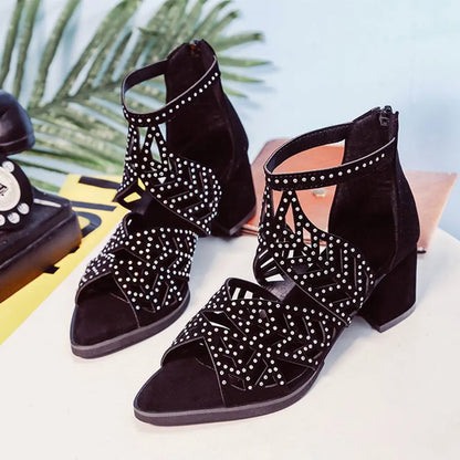Thick Heel Zipper Sandals